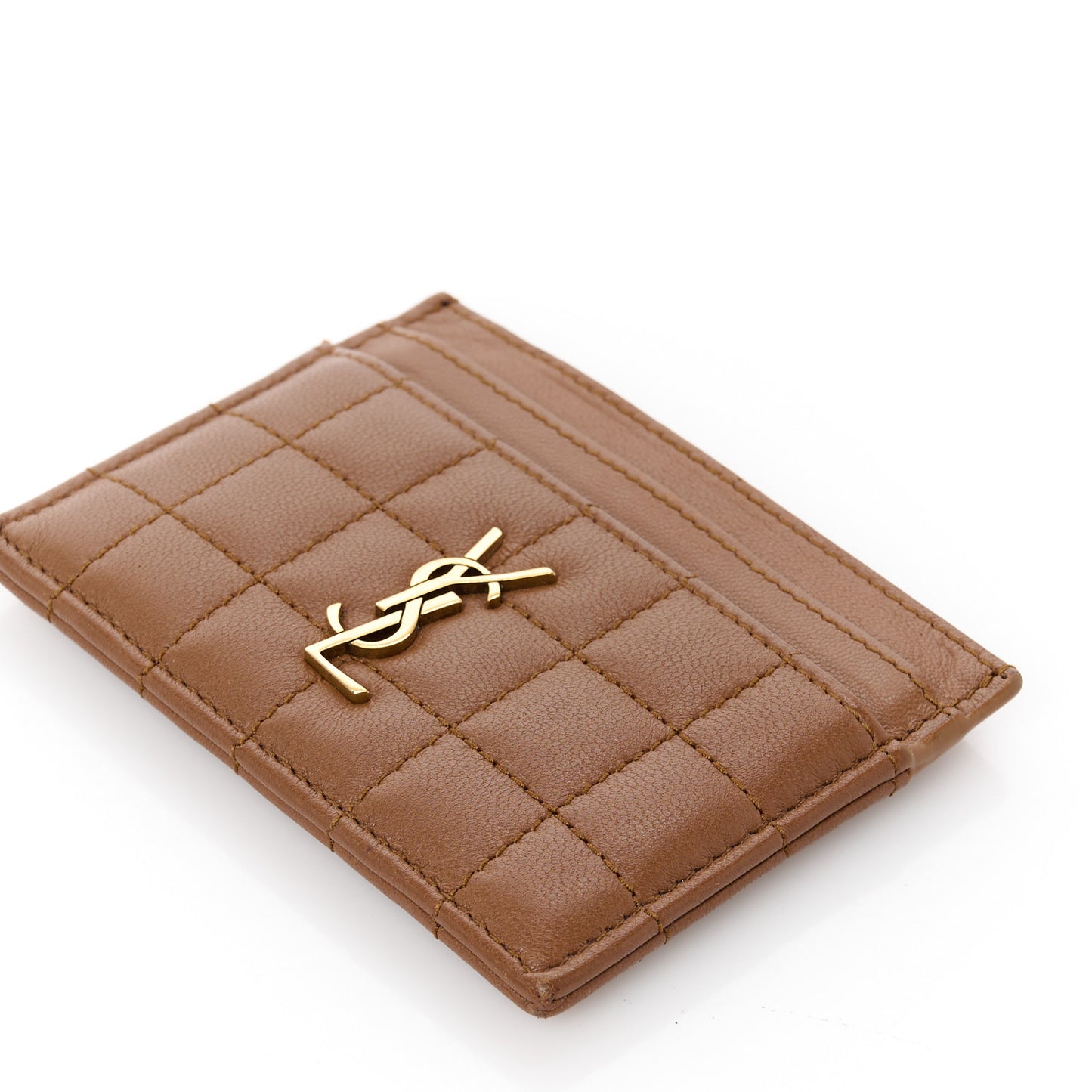 Lambskin Quilted Cassandre Credit Card Case Fox