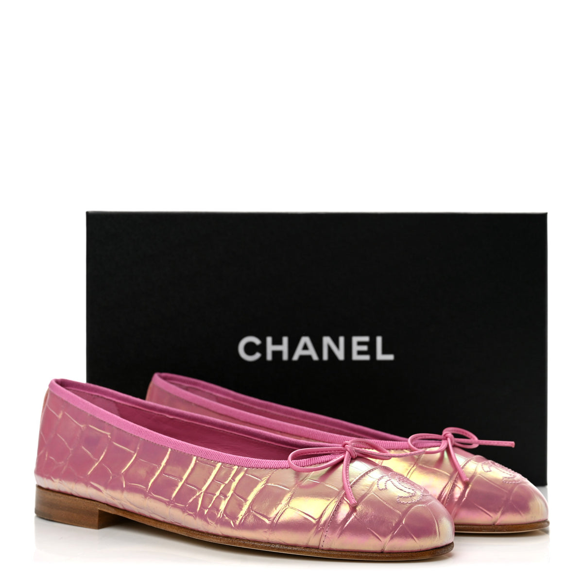 Chanel Iridescent Calfskin Crocodile Embossed Ballerina Flats 37 Pink 10 of 10