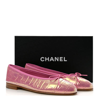Chanel Iridescent Calfskin Crocodile Embossed Ballerina Flats 37 Pink 10 of 10