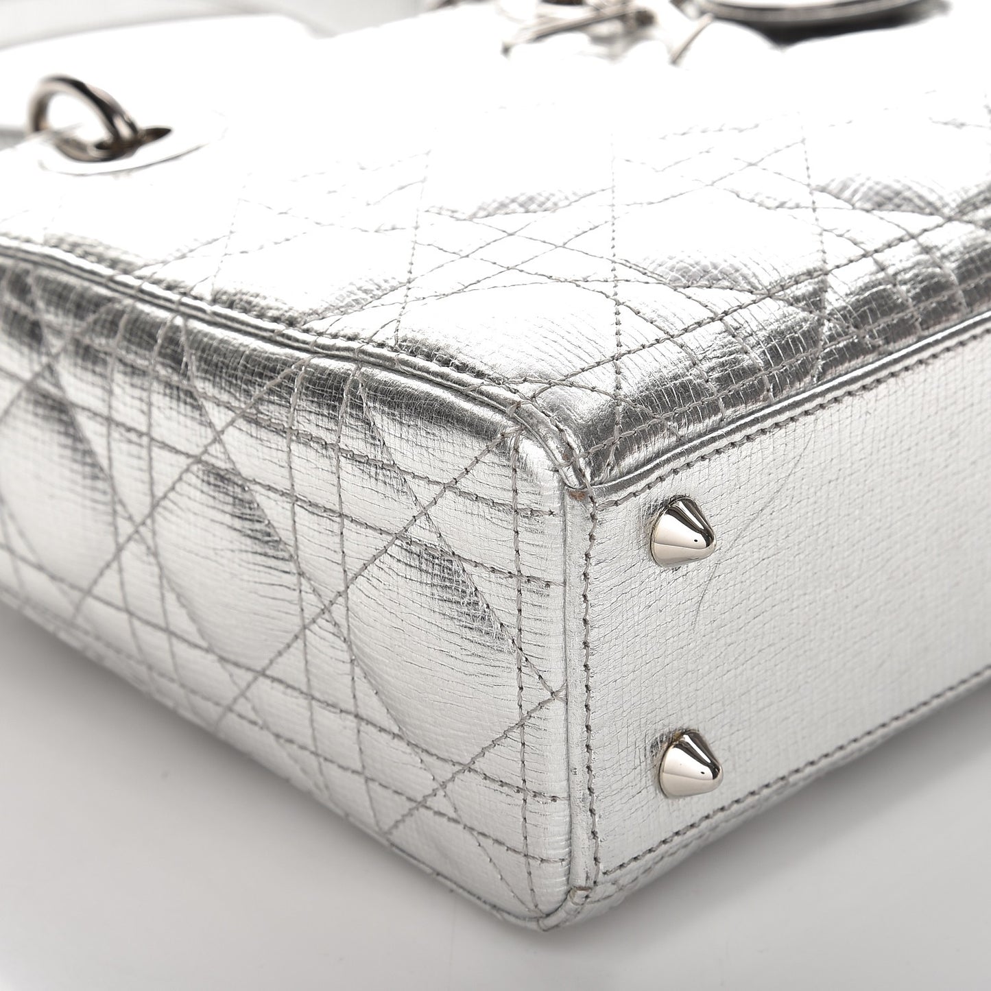 Metallic Grained Calfskin Cannage Small Lucky Badges My Lady Dior Silver