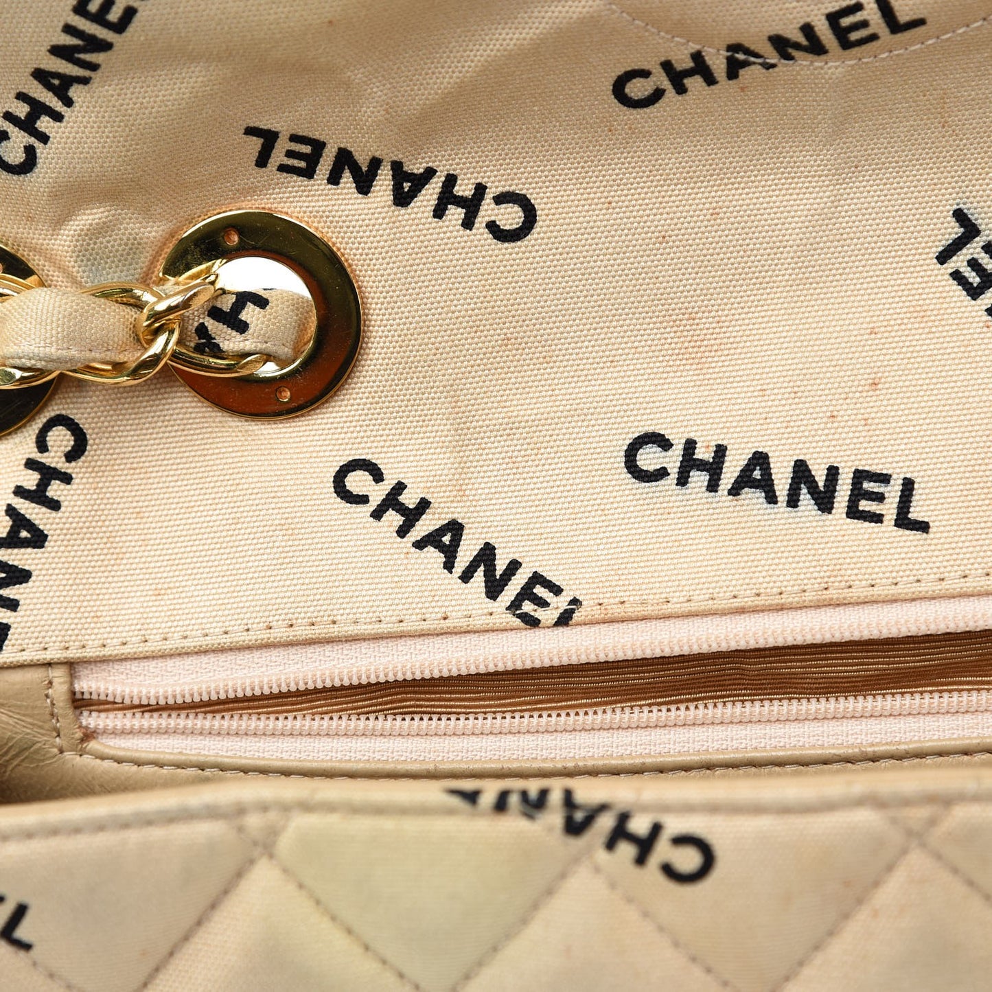 Canvas Quilted XL Jumbo Single Flap Beige