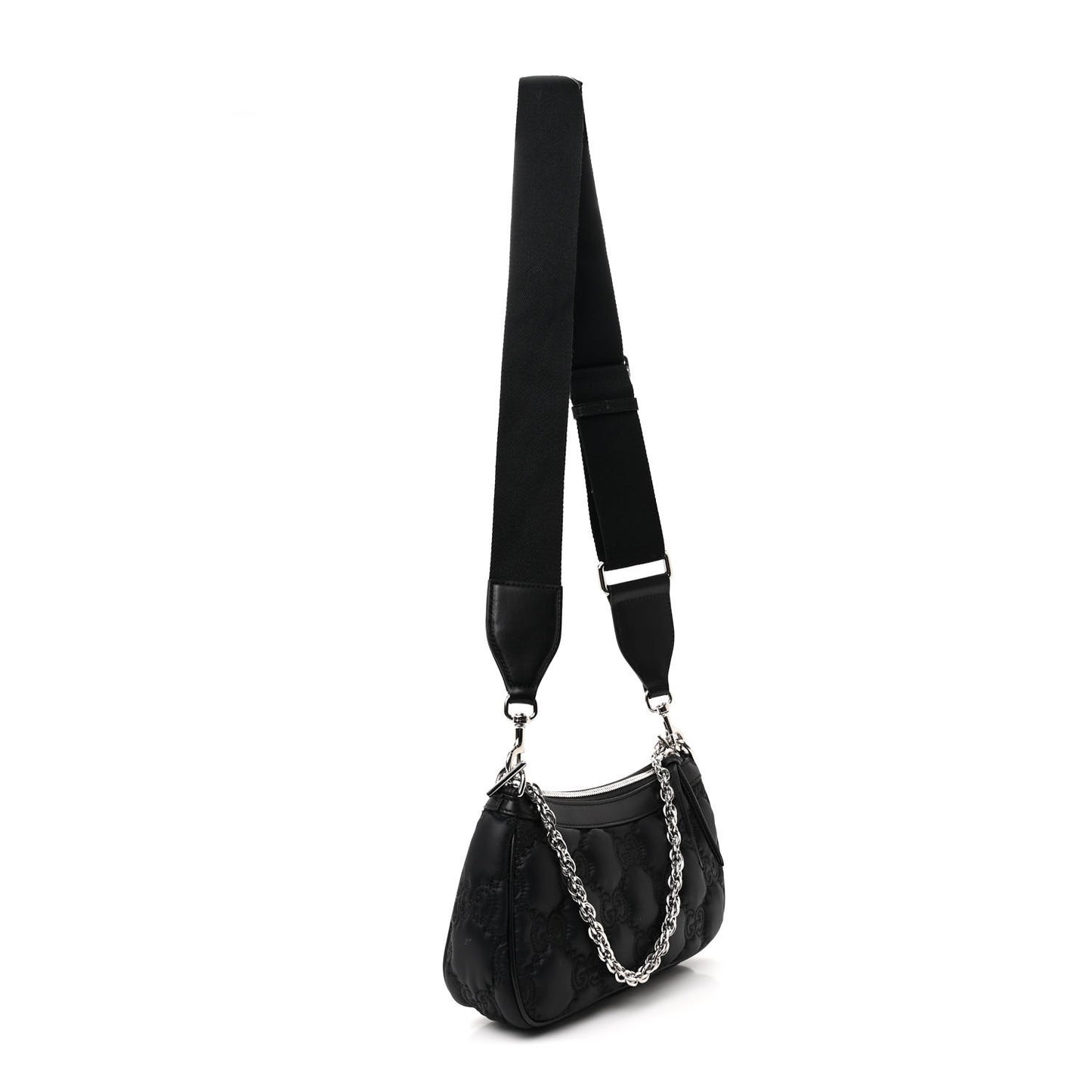 Nylon Calfskin Enamel GG Matelasse Chain Handbag Black