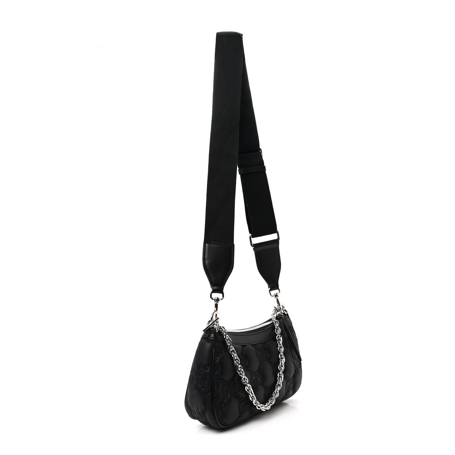 Gucci Nylon Calfskin Enamel GG Matelasse Chain Handbag Black 3 of 10