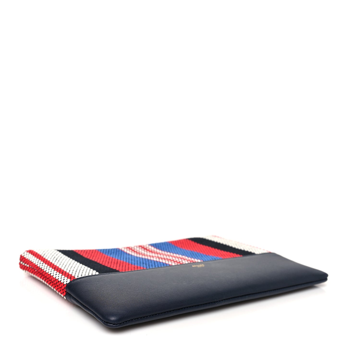 Cotton Canvas Lambskin Striped Solo Clutch Pouch Navy Blue