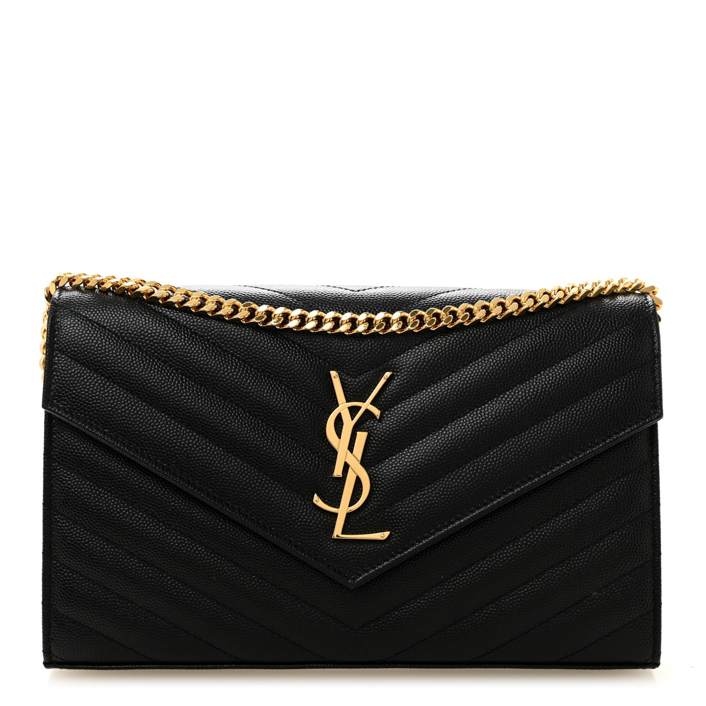 Grain De Poudre Matelasse Chevron Monogram Chain Wallet Black