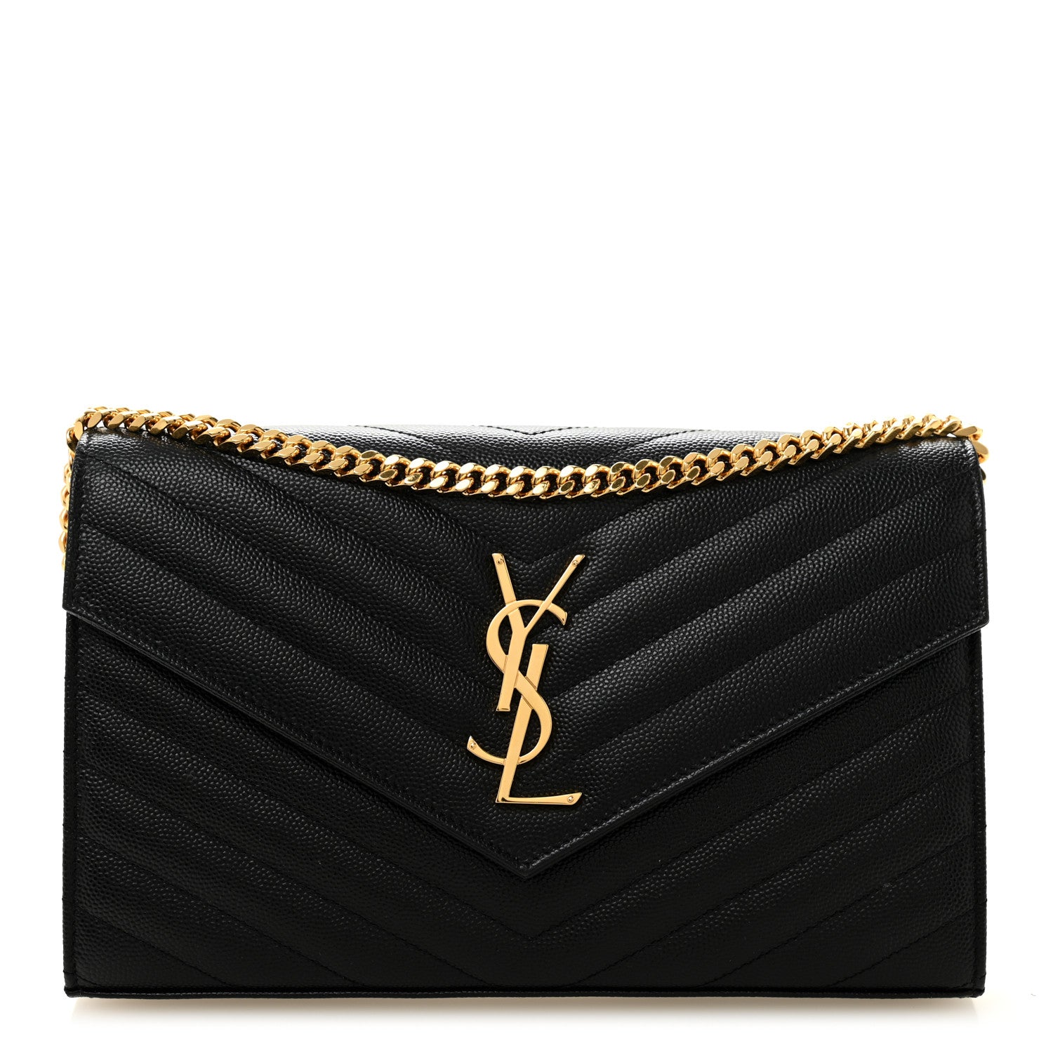Saint Laurent Grain De Poudre Matelasse Chevron Monogram Chain Wallet Black 1 of 10
