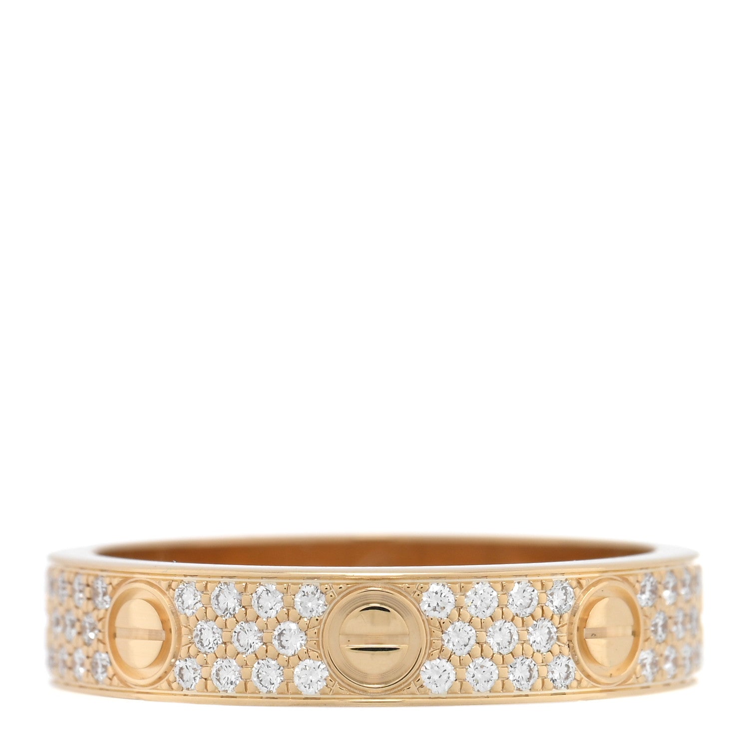 Cartier 18K Yellow Gold Diamond 4mm LOVE Wedding Paved Band Ring 51 5.75 1 of 5