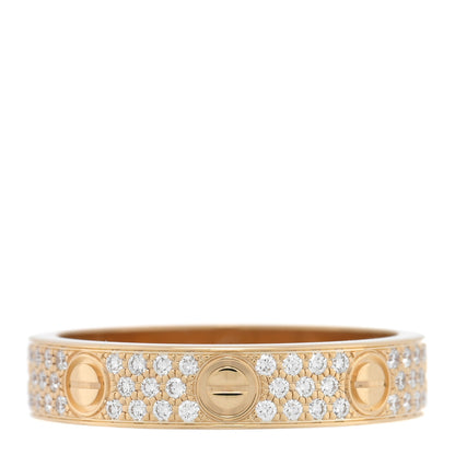 Cartier 18K Yellow Gold Diamond 4mm LOVE Wedding Paved Band Ring 51 5.75 1 of 5