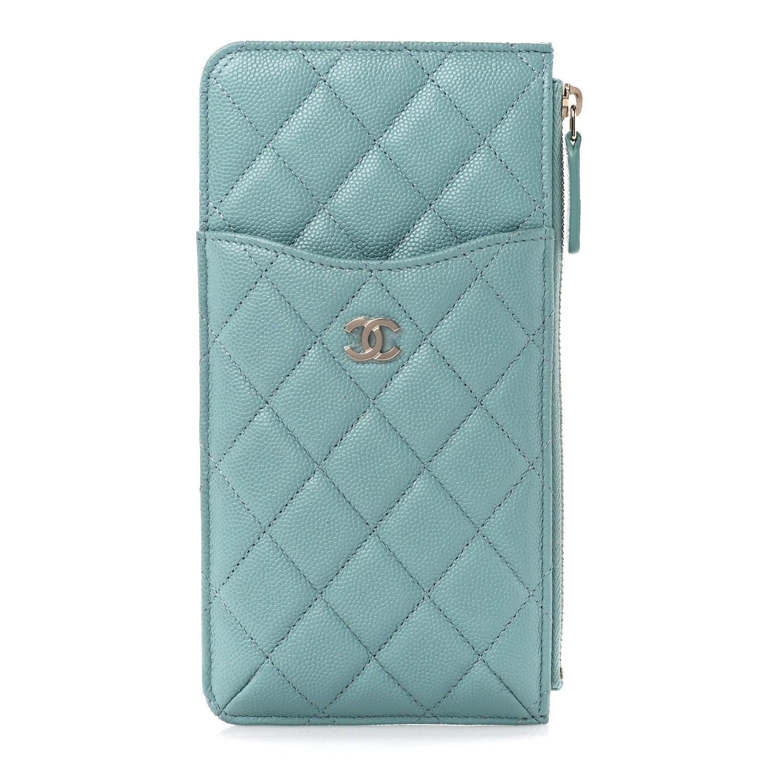 Chanel Caviar Quilted Classic Flat Wallet Pouch Light Blue 1 of 11