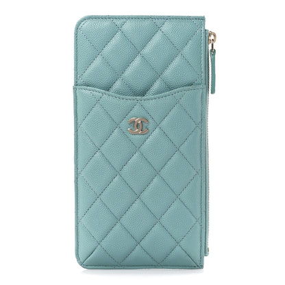 Chanel Caviar Quilted Classic Flat Wallet Pouch Light Blue 1 of 11