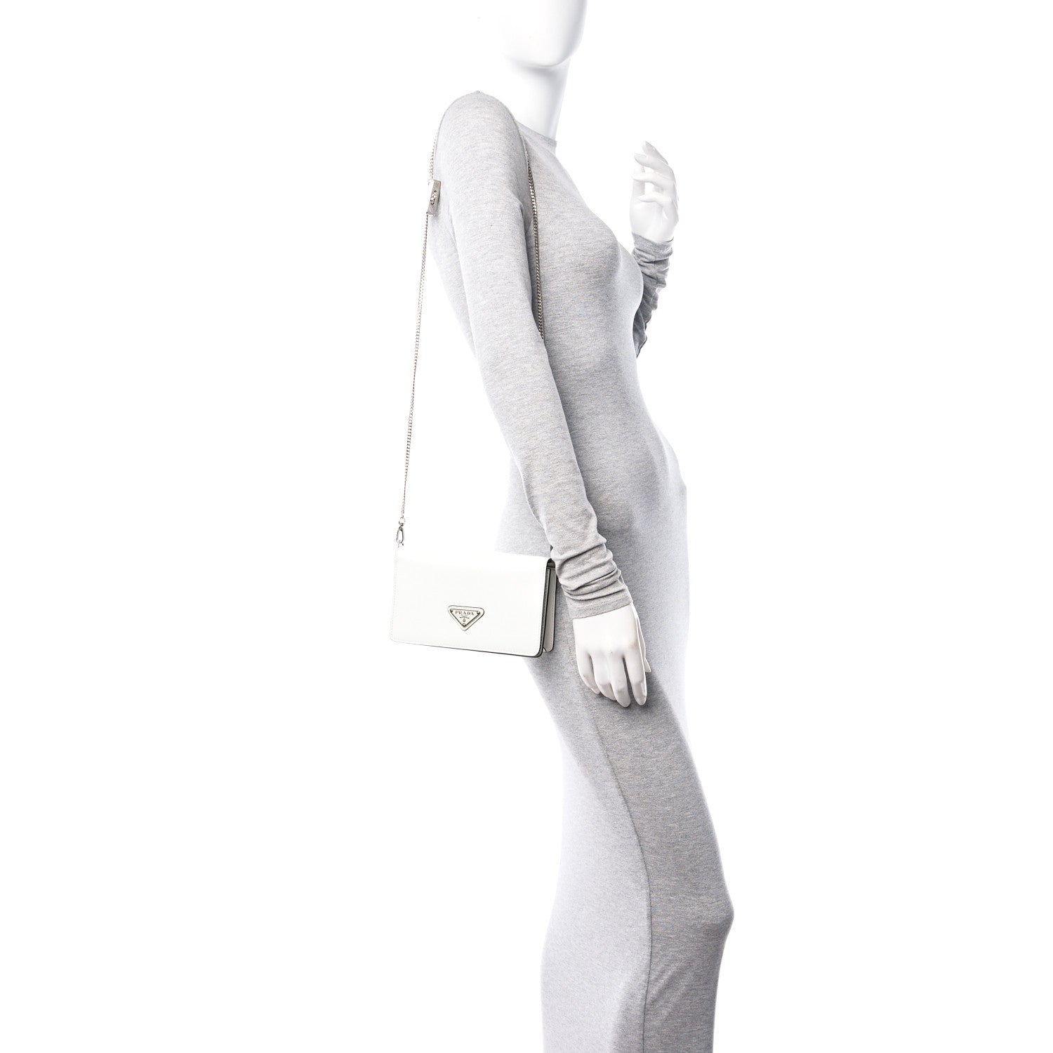 Prada Spazzolato Flap Slide Chain Shoulder Bag White 3 of 13