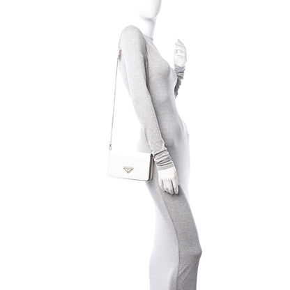 Prada Spazzolato Flap Slide Chain Shoulder Bag White 3 of 13