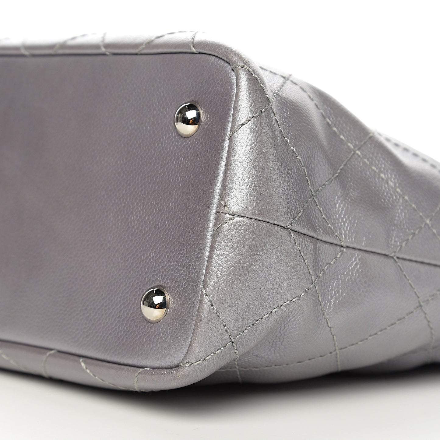 Metallic Grained Calfskin Shopping Fever Tote Silver