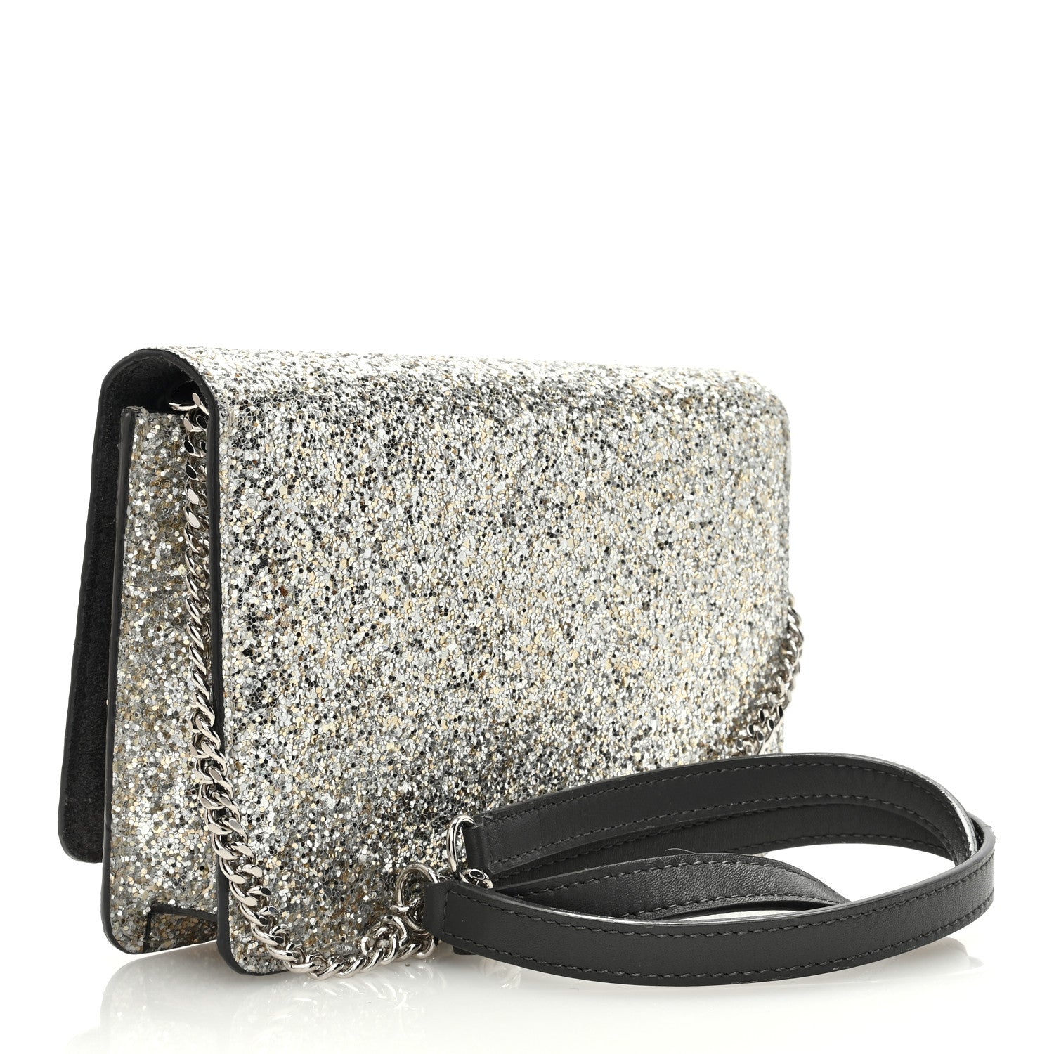 Jimmy Choo Glitter Palace Wallet On Chain Platinum 2 of 9