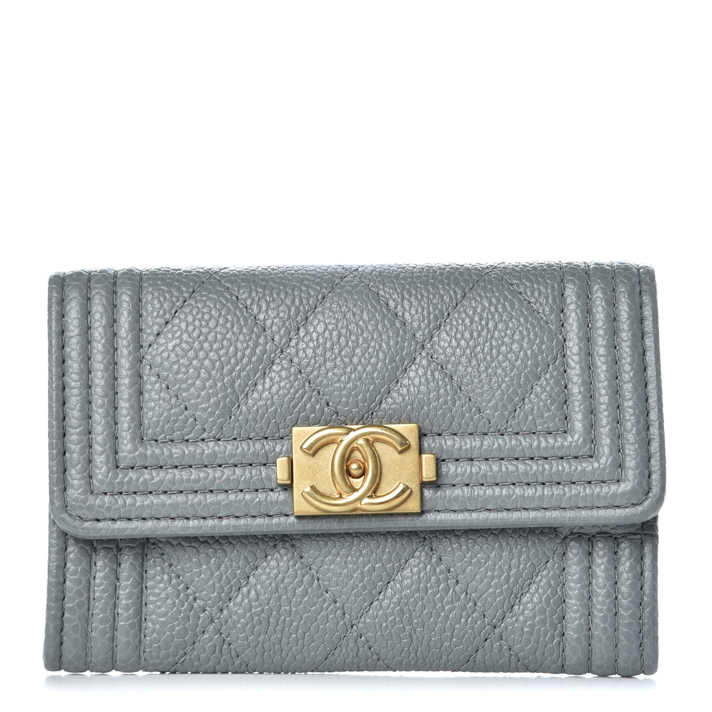 Caviar Quilted Boy Flap Card Holder Flap Grey