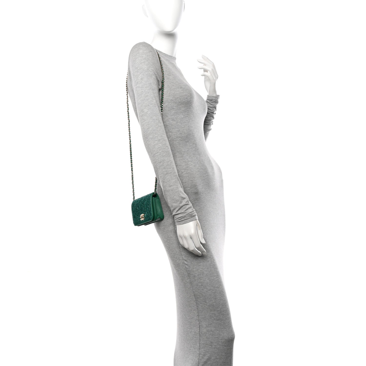 Chanel Lambskin Crystal Diamante Clutch With Chain Green 2 of 11