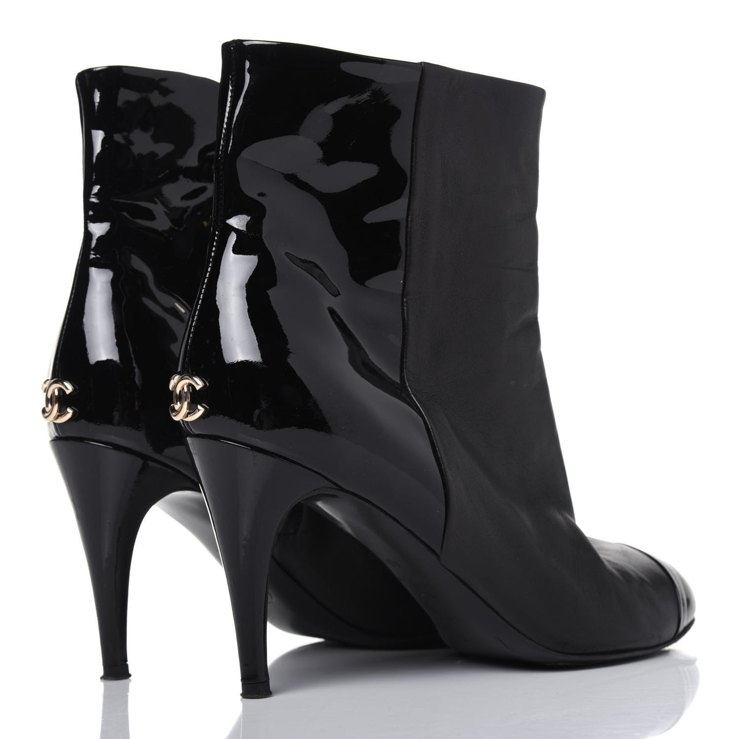 Lambskin Patent Cap Toe Short Ankle Boots 40 Black