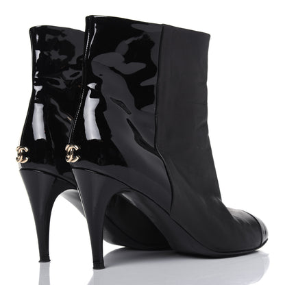 Chanel Lambskin Patent Cap Toe Short Ankle Boots 40 Black 4 of 10