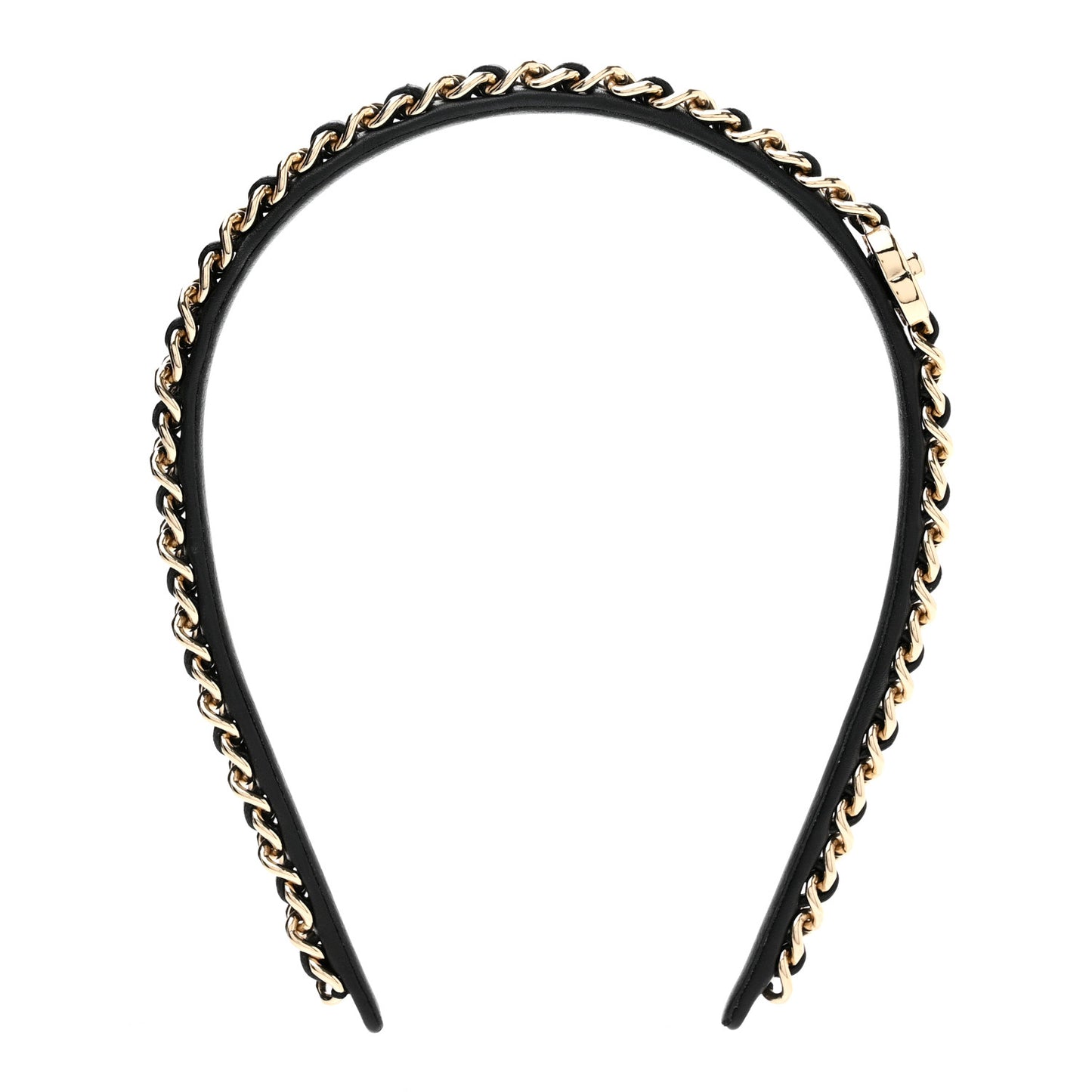 Metal Lambskin Chain CC Headband Black Gold