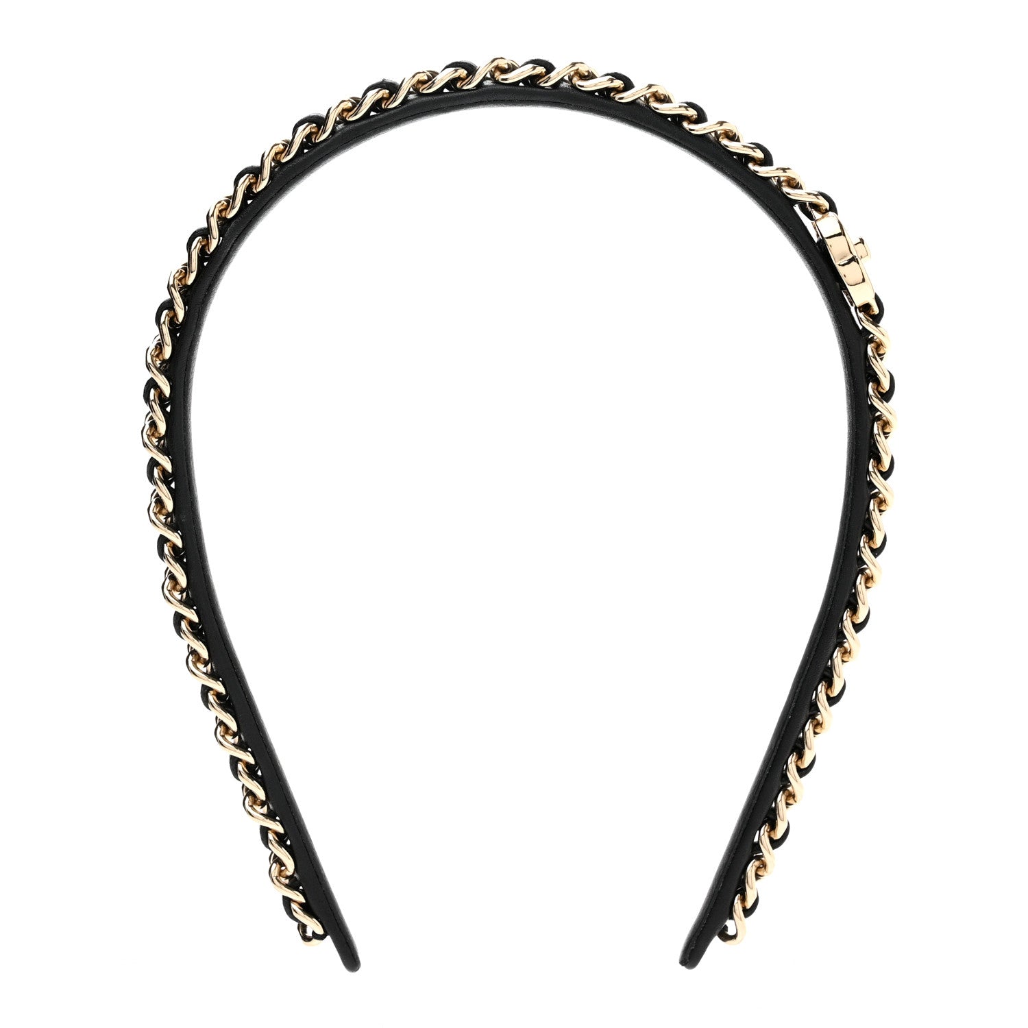 Chanel Metal Lambskin Chain CC Headband Black Gold 2 of 6