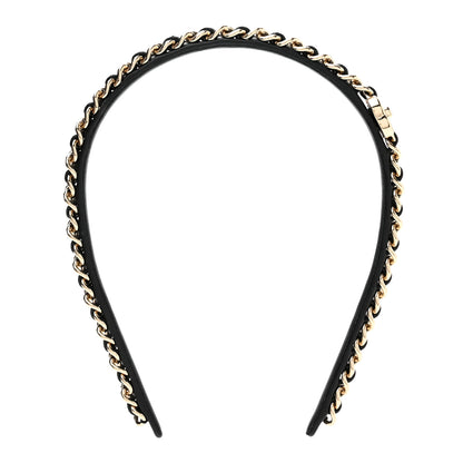 Chanel Metal Lambskin Chain CC Headband Black Gold 2 of 6