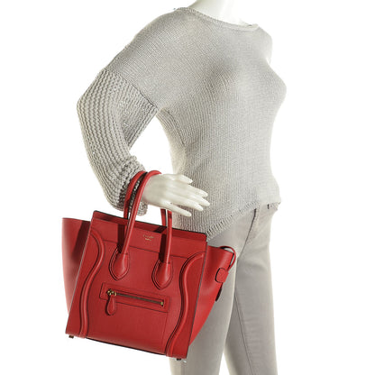 Celine Drummed Calfskin Micro Luggage Coquelicot 4 of 14