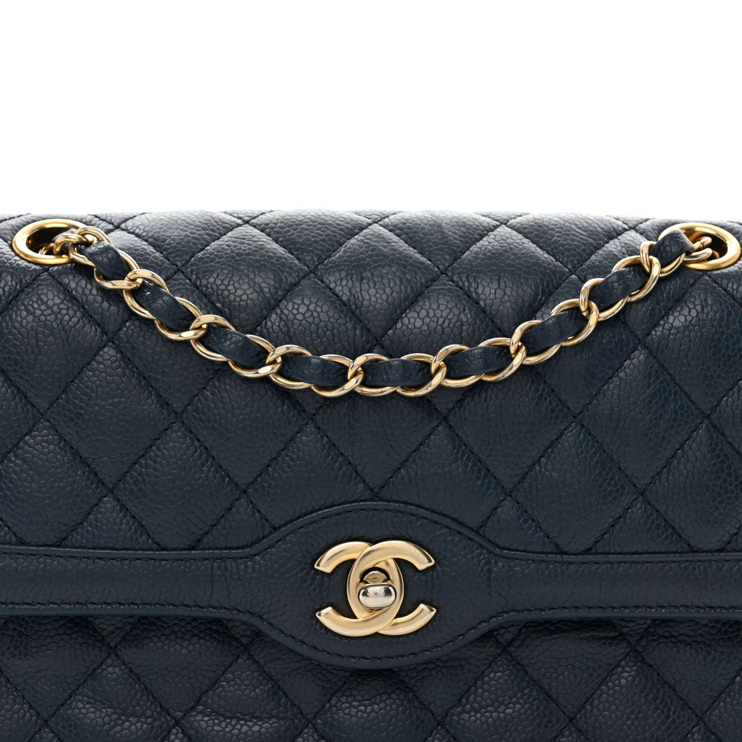 Crumpled Grained Calfskin Small Two Tone Flap Navy