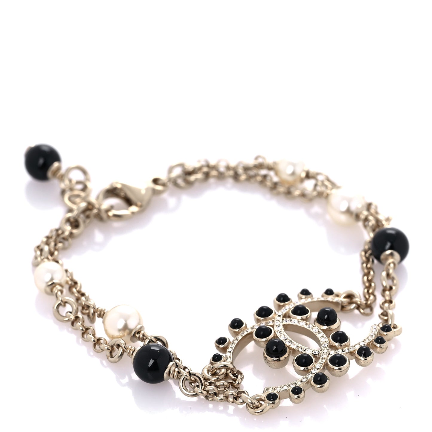 Crystal Enamel Pearl CC Bracelet Black Gold