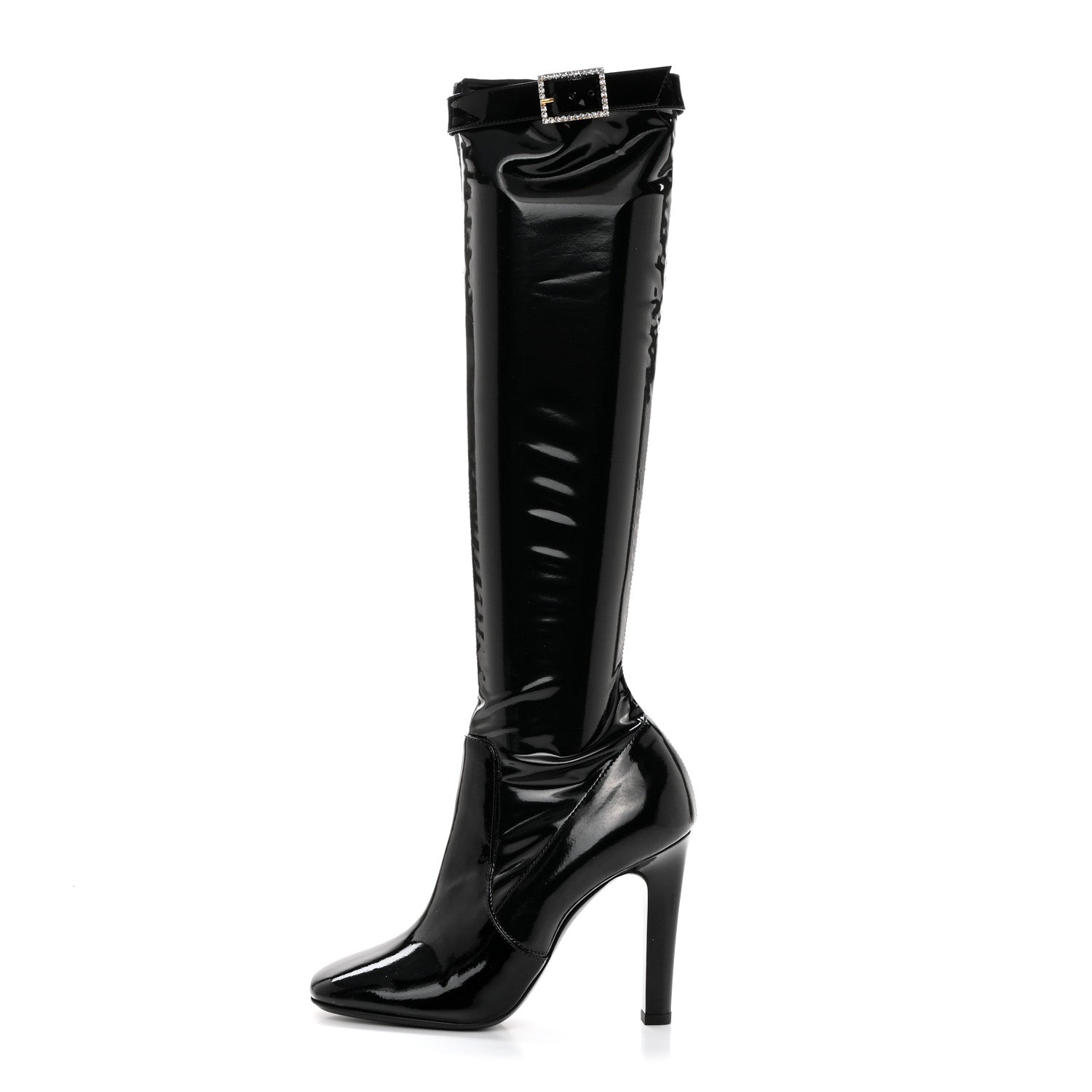 Saint Laurent Patent Stretch Crystal Buckle Lala 105 Tall Boots 37.5 Black 1 of 7