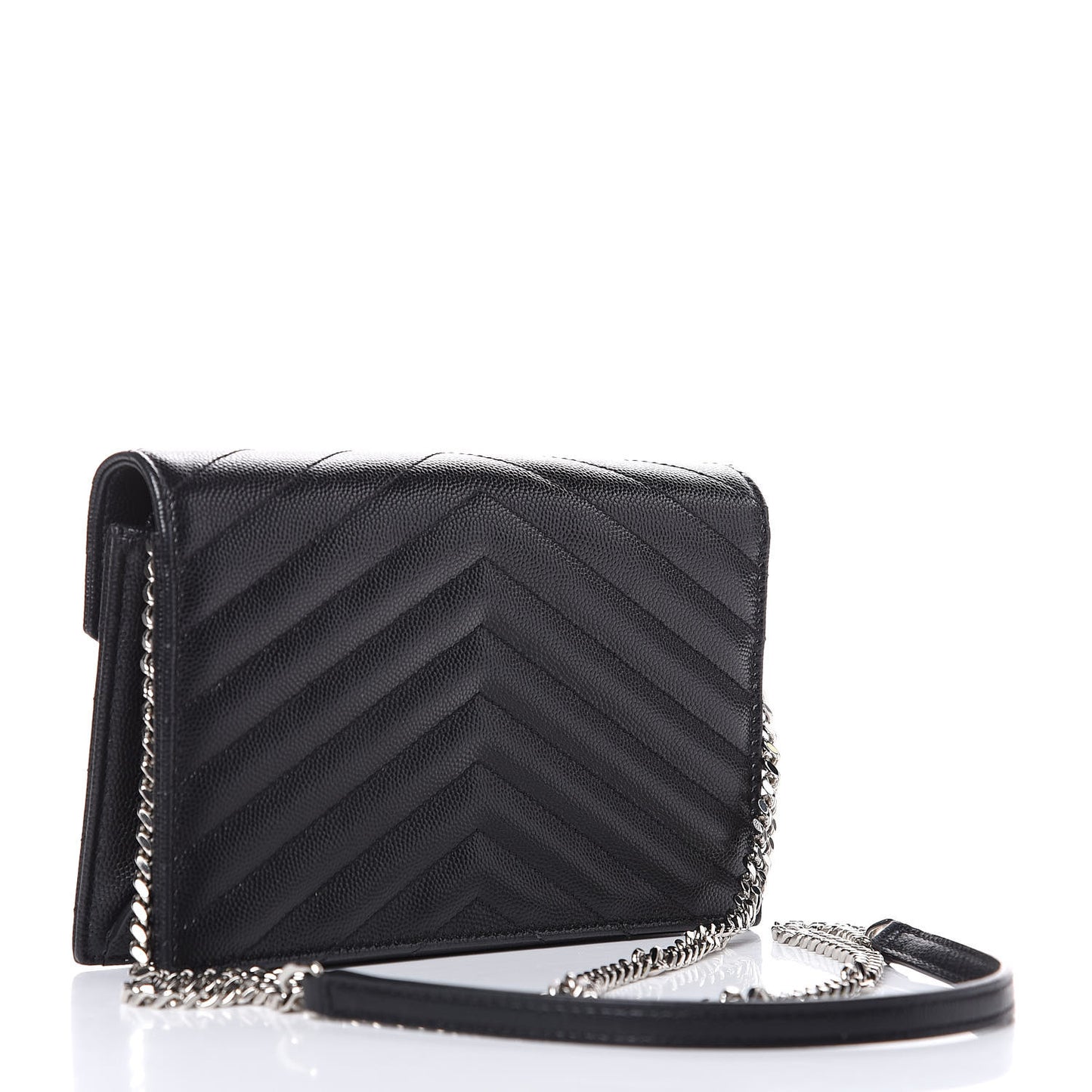 Grain De Poudre Matelasse Chevron Monogram Envelope Chain Wallet Black