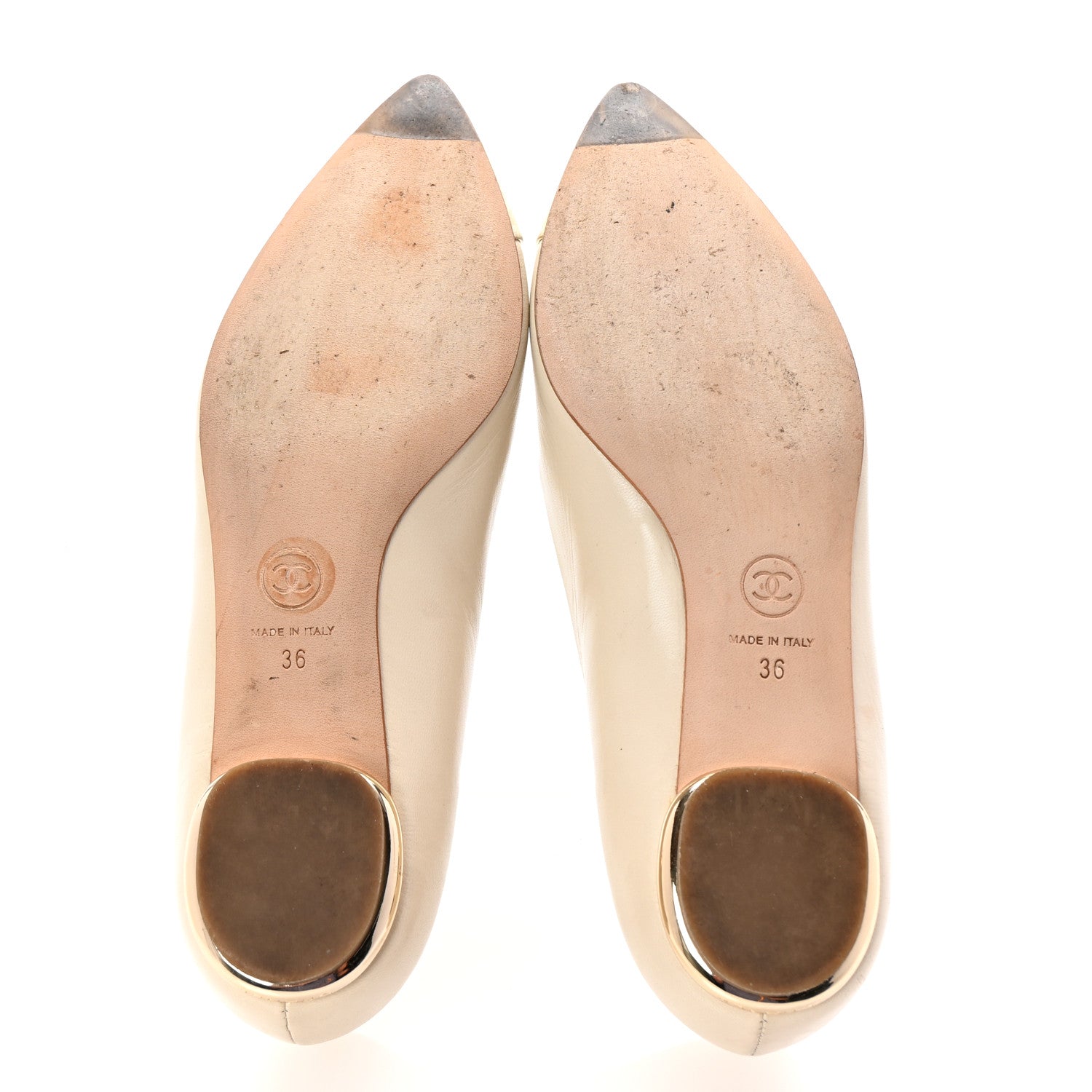 Chanel Lambskin Coco Line Pointed Toe Ballerina Flats 36 Light Beige Gold 6 of 10