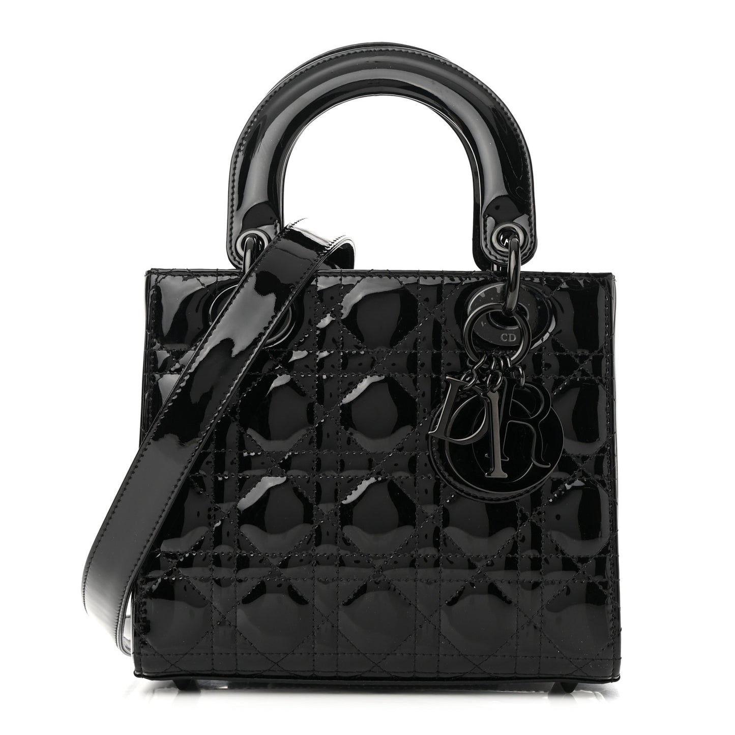 Ultraglossy Patent Cannage Small Lady Dior Black
