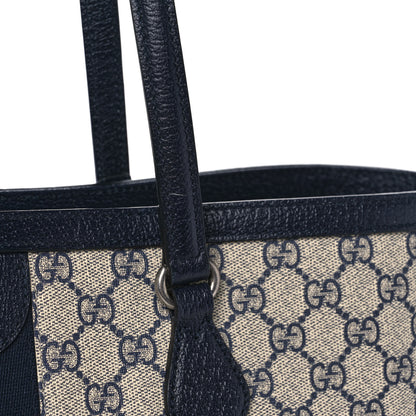 Gucci GG Supreme Monogram Textured Calfskin Web Medium Ophidia Shopping Tote Beige Blue 10 of 12