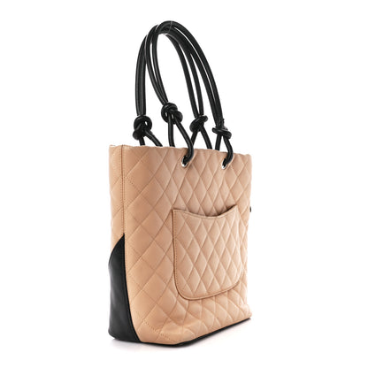Chanel Calfskin Quilted Medium Cambon Tote Beige Black 3 of 14
