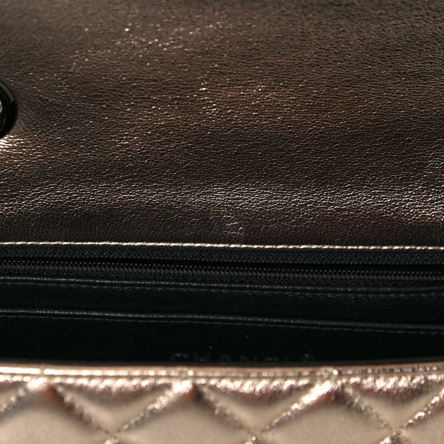 Metallic Lambskin Quilted Mini Rectangular Flap Gold Black