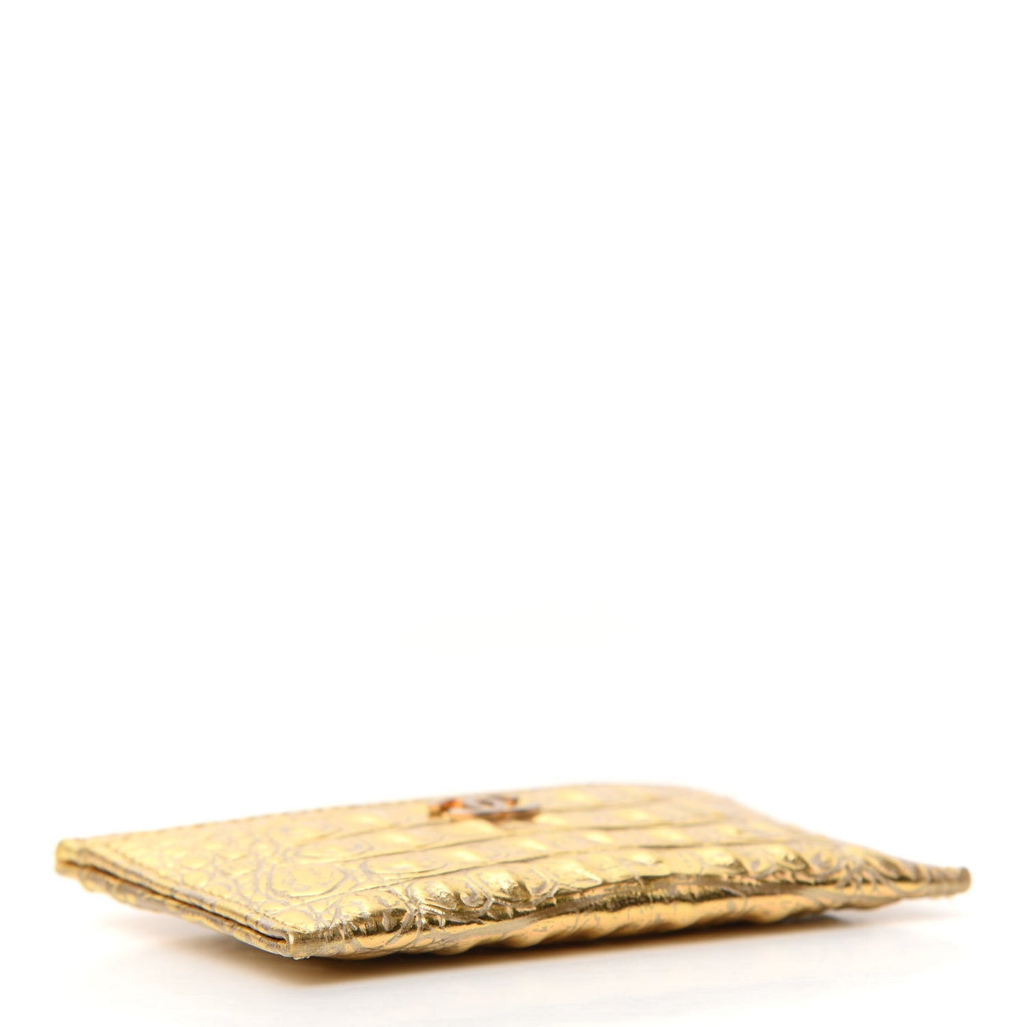 Metallic Calfskin Crocodile Embossed Cocodile Card Holder Gold