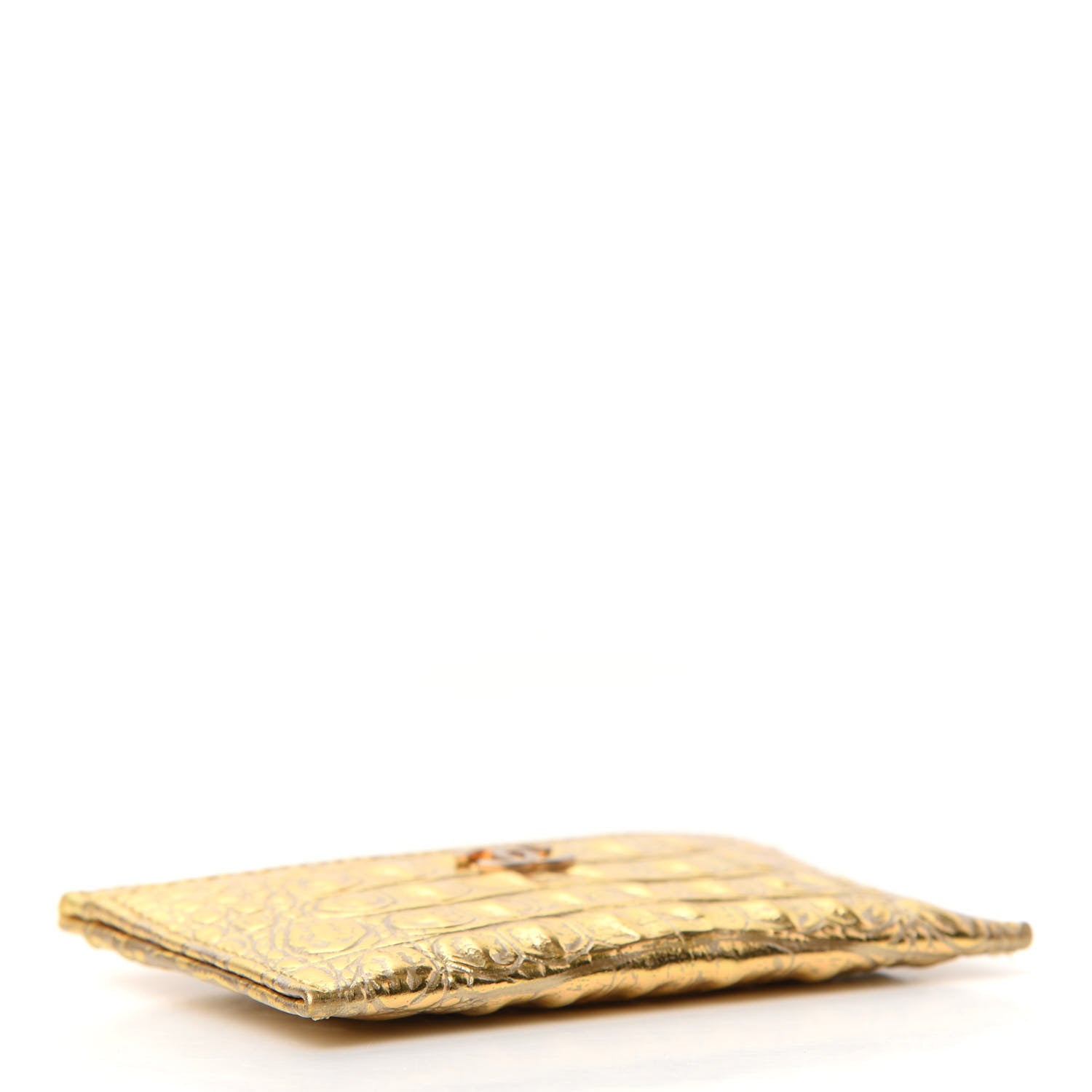 Chanel Metallic Calfskin Crocodile Embossed Cocodile Card Holder Gold 4 of 8