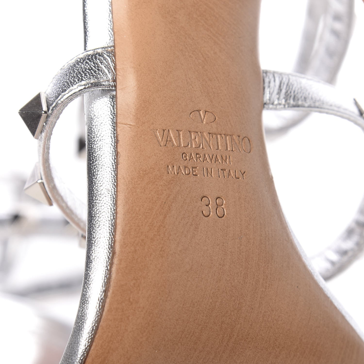Valentino Garavani Metallic Nappa Rockstud Gladiator 105mm Sandals 38 Silver 6 of 10