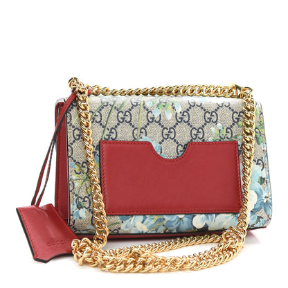 Gucci GG Supreme Monogram Blooms Small Padlock Shoulder Bag Beige Blue Navy Hibiscus Red 3 of 9