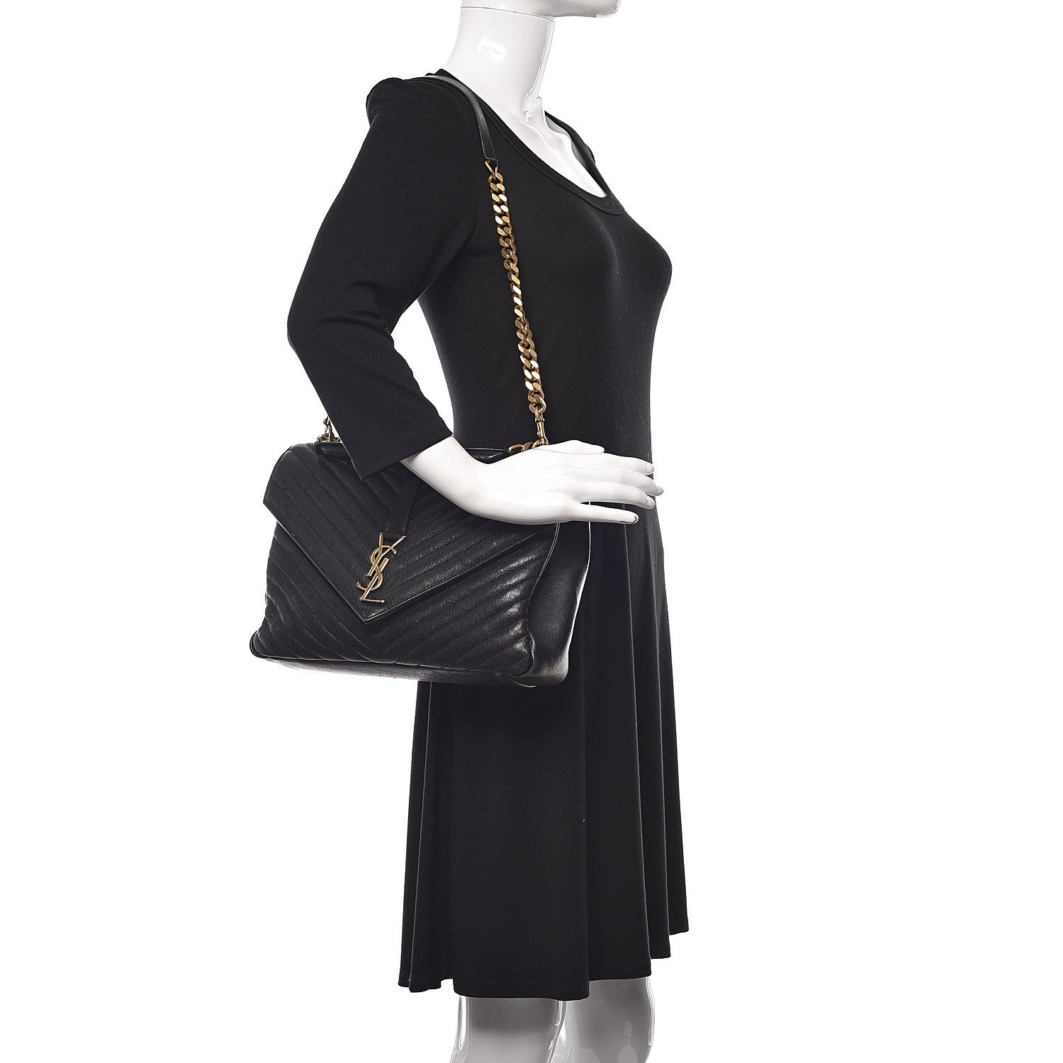 Saint Laurent Sheepskin Matelasse Chevron Monogram Large College Satchel Black 2 of 24