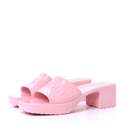 Gucci Rubber Gucci Logo Womens Platform 20/60mm Slide Sandals 37 Wild Rose 3 of 10