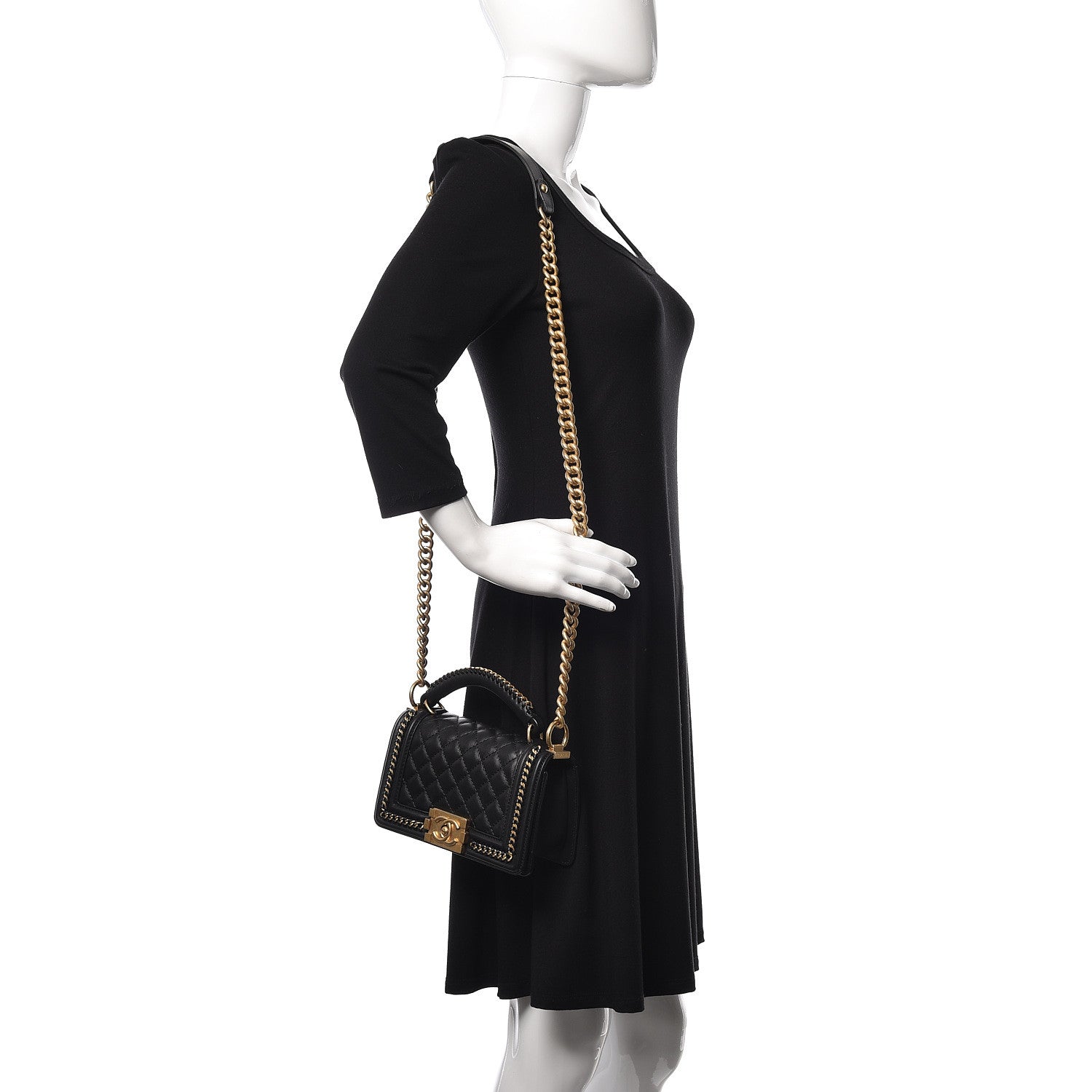 Chanel Shiny Goatskin Quilted Small Boy Top Handle Flap Navy Blue 2 of 14