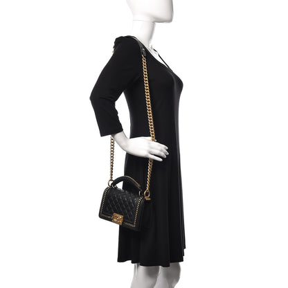 Chanel Shiny Goatskin Quilted Small Boy Top Handle Flap Navy Blue 2 of 14