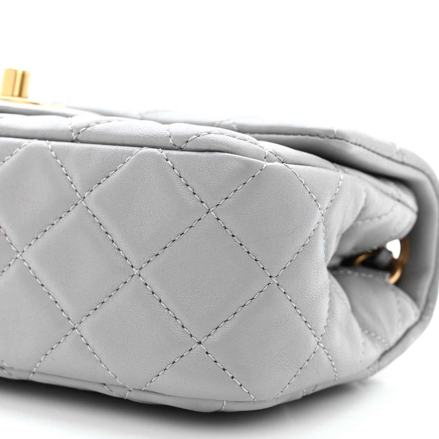 Lambskin Quilted Mini Rectangular Pearl Crush Flap Grey