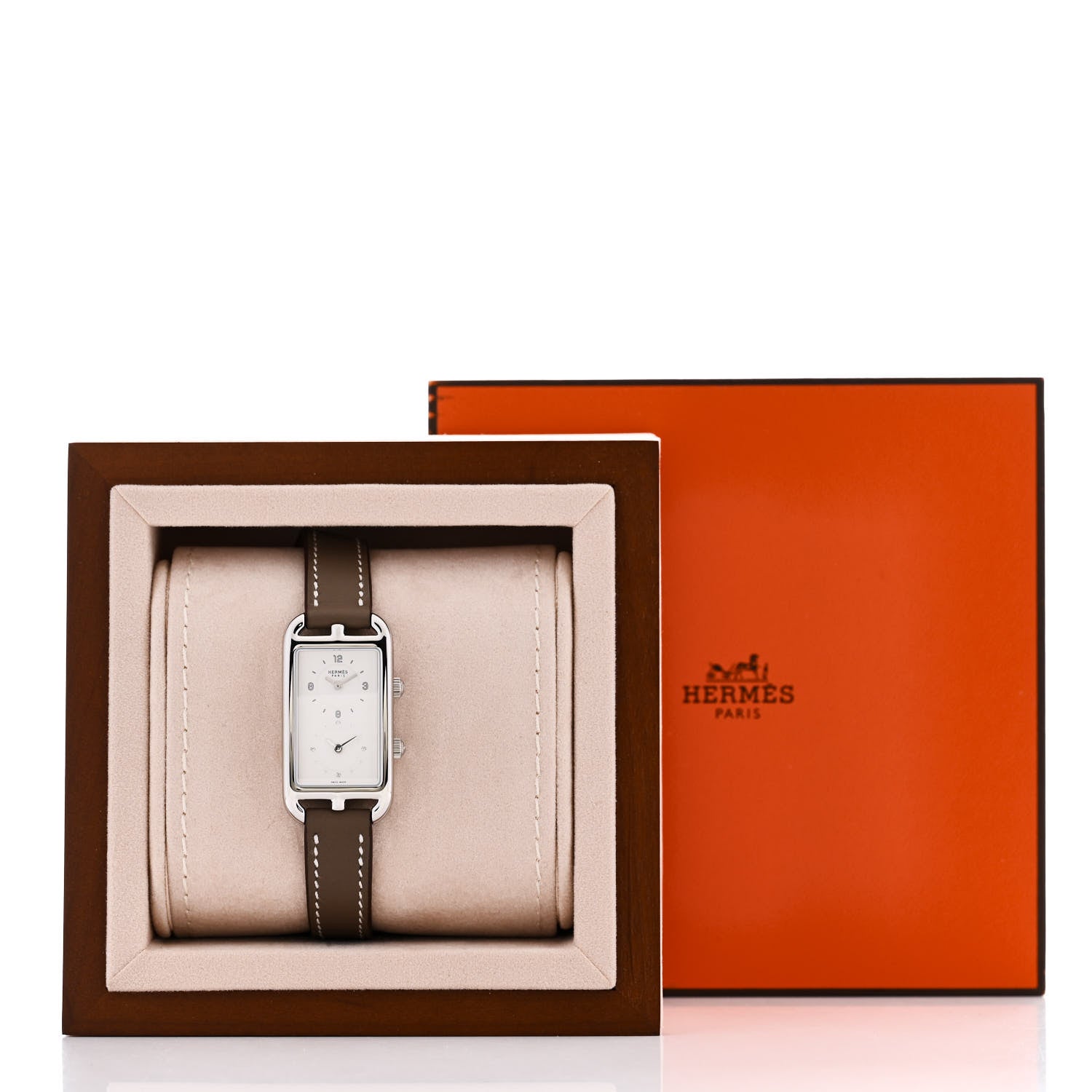 Hermes Stainless Steel Swift 22mm Nantucket Dual Time Quartz Watch Etoupe 5 of 5