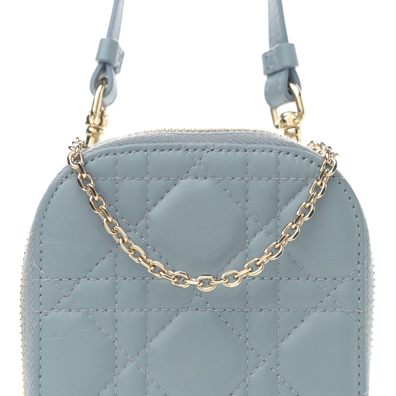 Christian Dior Lambskin Cannage Lady Dior Phone Holder Cloud Blue 8 of 8