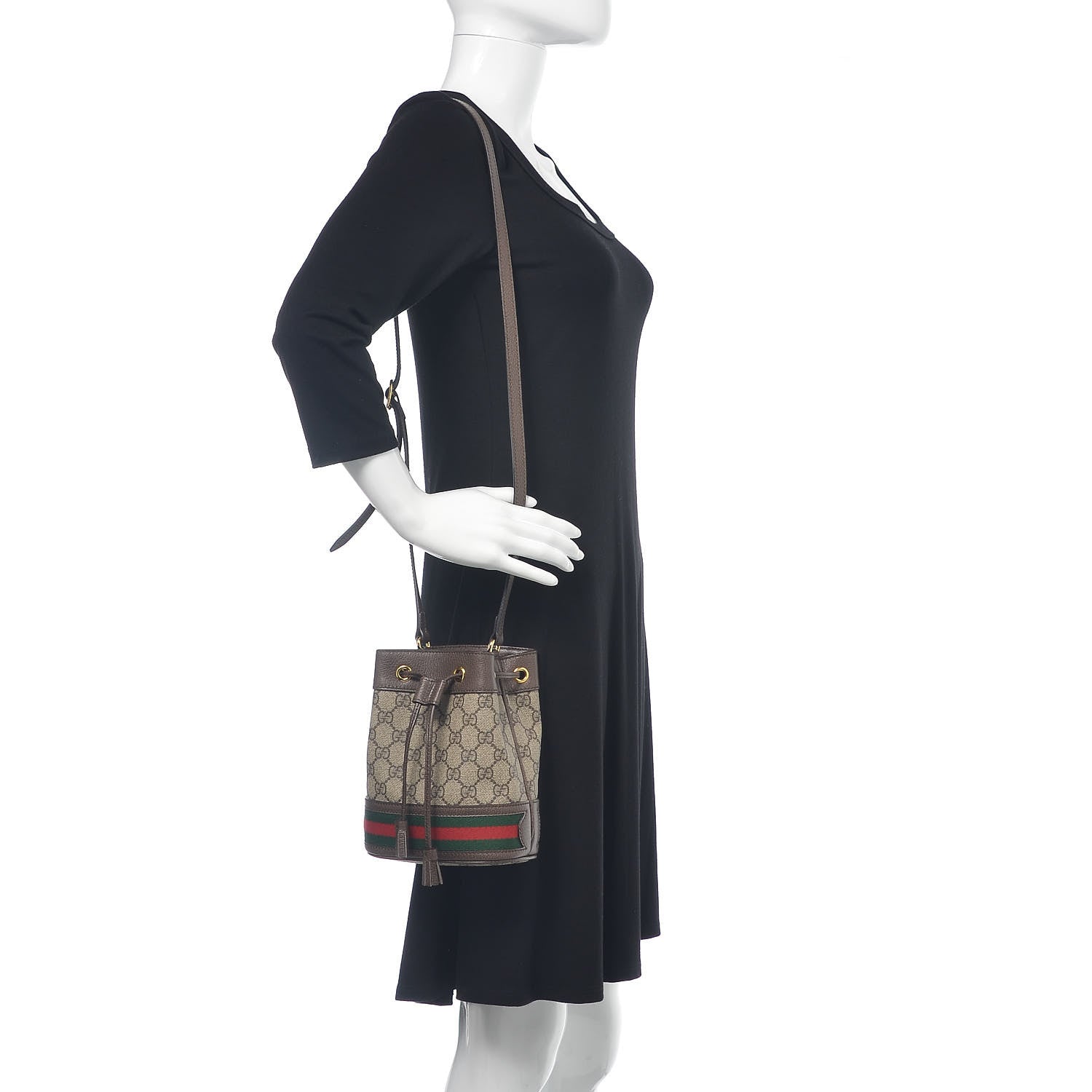 Gucci GG Supreme Monogram Web Mini Ophidia Bucket Bag Brown 2 of 11