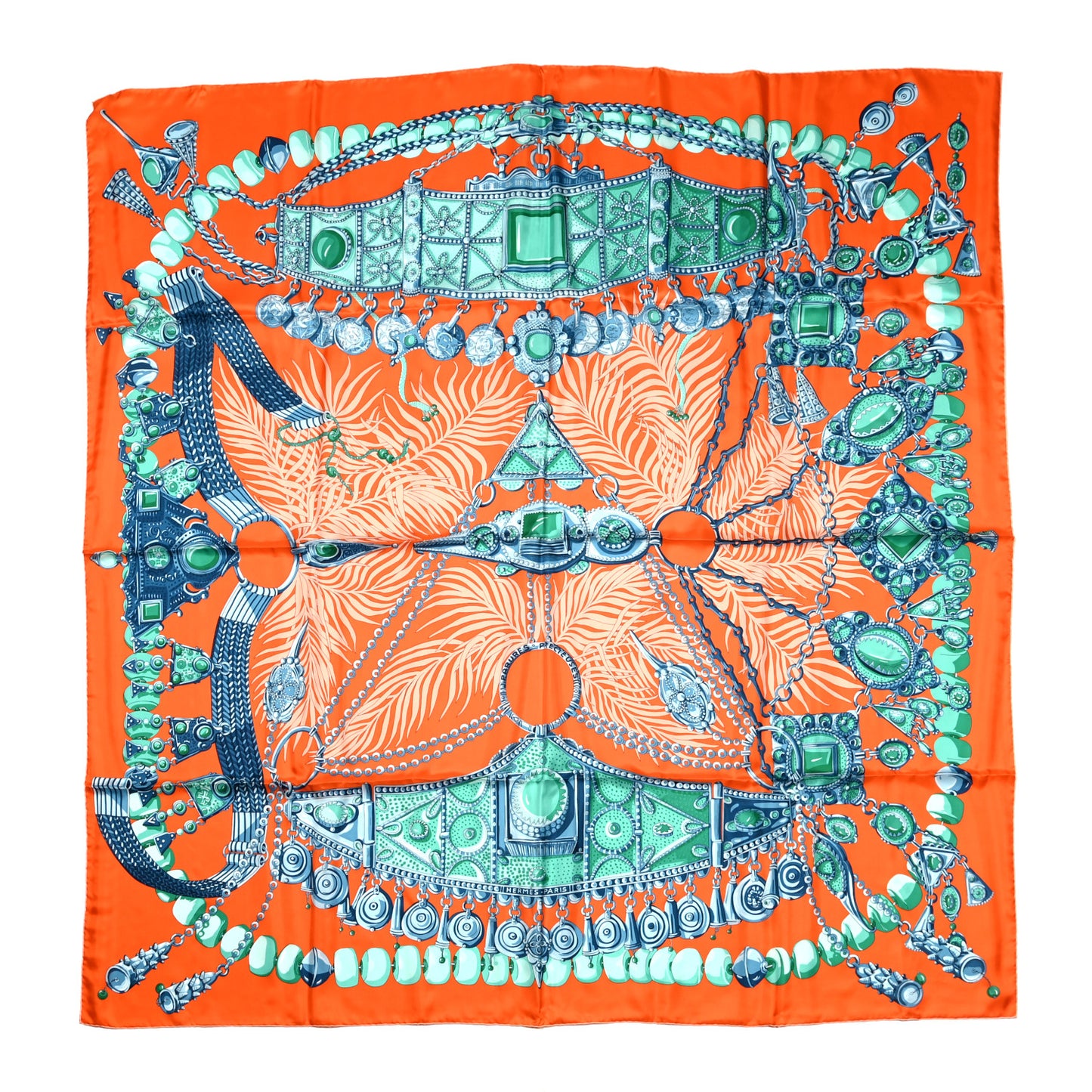 Silk Parures Precieuses Shawl 140 Orange Vert Bleu