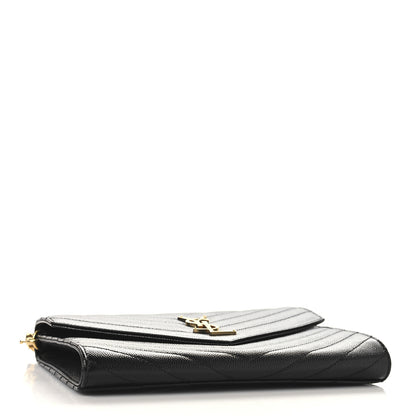 Saint Laurent Grain De Poudre Matelasse Chevron Monogram Envelope Clutch Black 4 of 7