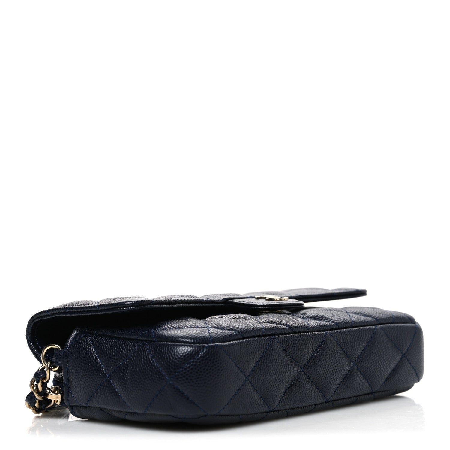 Chanel Caviar Quilted Flap Phone Holder With Chain Navy Blue